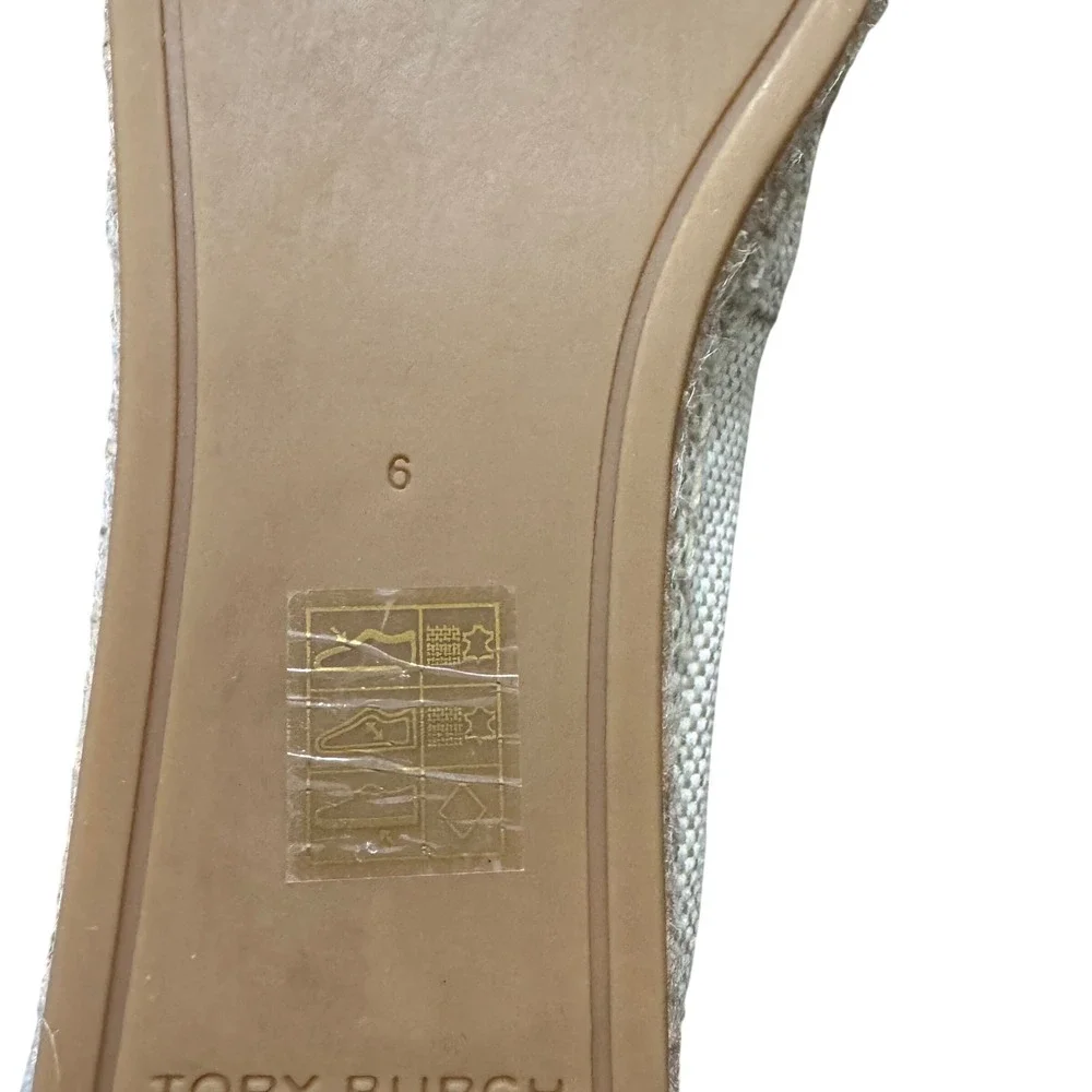 Tory Burch Canvas Leather Espadrilles Womens 6 Natural Ambra Excellent Logo Flat